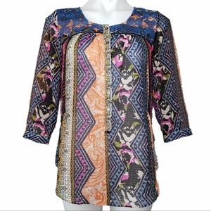 Stunning Multi Color Embroidered Anthropology Sheer Top.